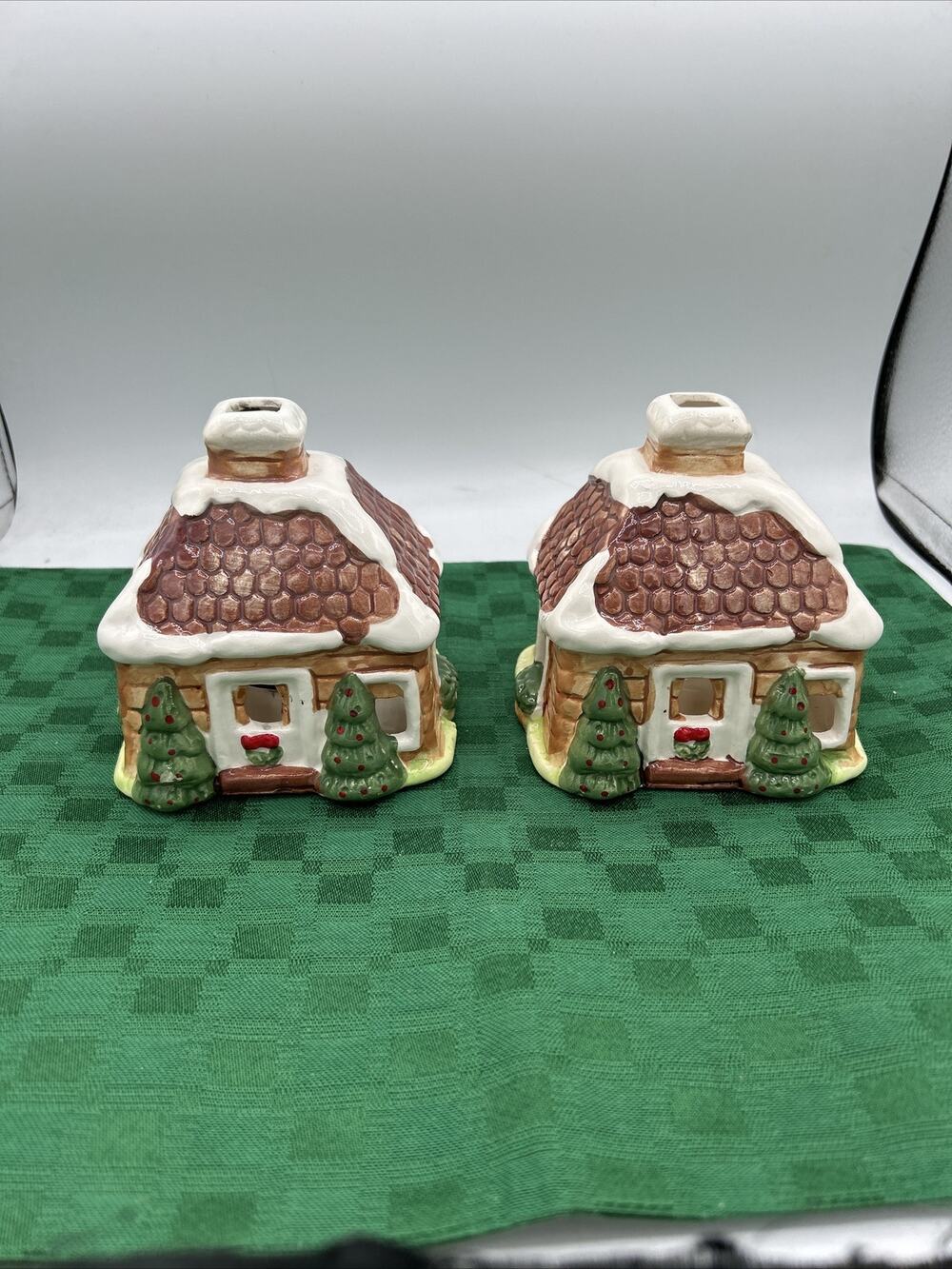 vintage interpur christmas cottage candle holder Set Of 2